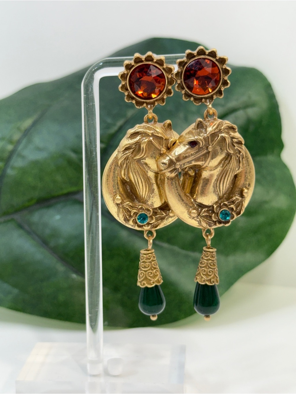 Neiman Marcus Gold Horse Jeweled Drop Earrings NEW - Picture 6 of 6